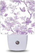 Lavender Toile Butterfly Night Light, Night Lights Plug into Wall with Dusk to Dawn Sensor for Bedroom Bathroom Hallway Kitchen…