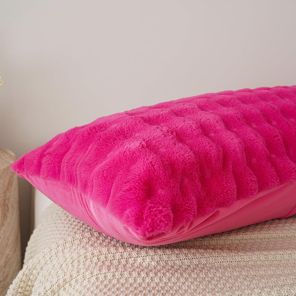 Memfydu Full Body Pillow with Fluffy Bubble Waffle Carved Faux Fur Removable Cover, Long Bed Pillow Adult 20x54 Inches for Side Sleeper and…