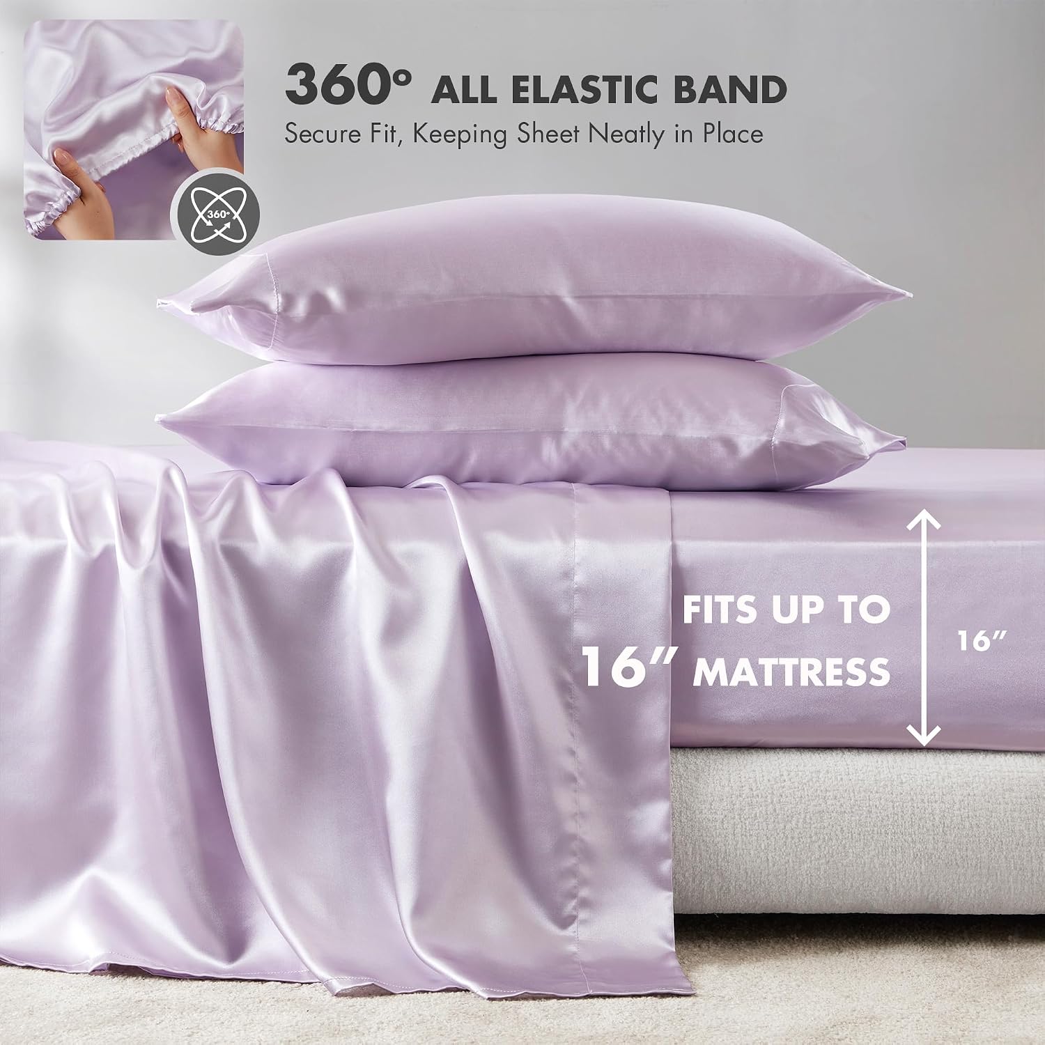 Madisonpark Madison Park Satin Sheets Cal King Size, Luxurious Silky Bed Sheets, Elastic 14" Pocket fits up to 16" Mattress, Wrinkle-Free,…