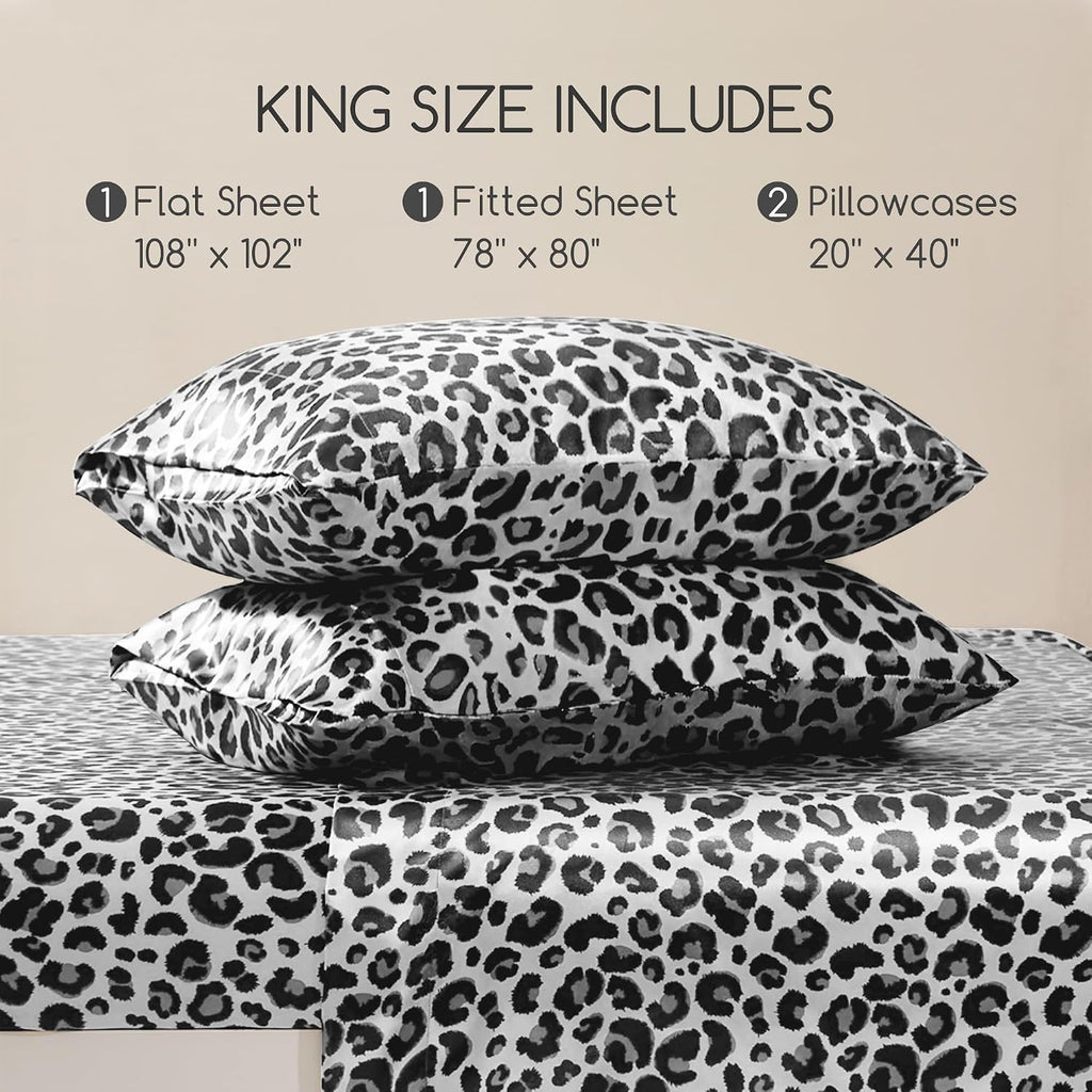 MR&HM Satin Sheets with Elastic Corner Straps, King Size Sheets Set, 4 Pcs Silky Bedding Set with 15 Inches Deep Pocket for Mattress (…