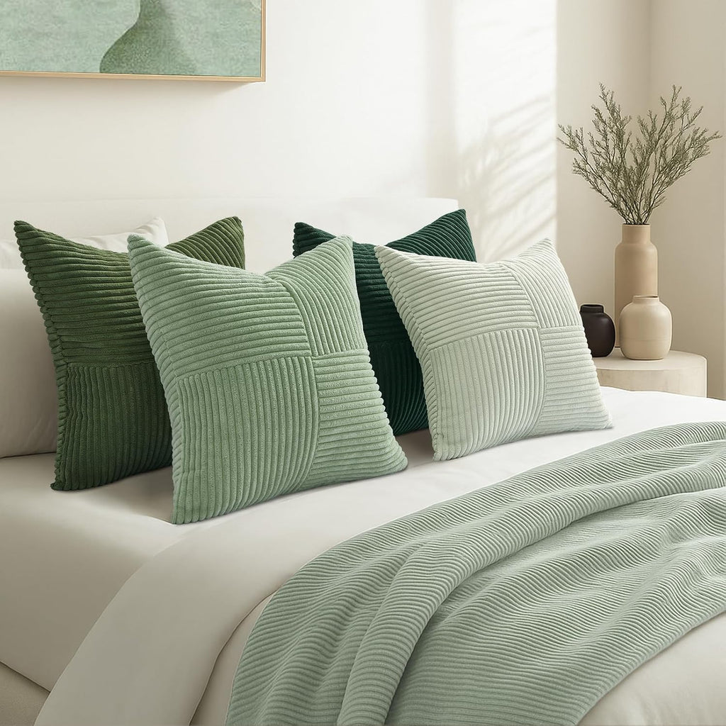 Topfinel SageGreen Throw Pillow Covers, Boho Farmhouse 20x20 Inch Cushion Covers Set of 4, Soft Corduroy Home Decor for Couch Bed Sofa Living…