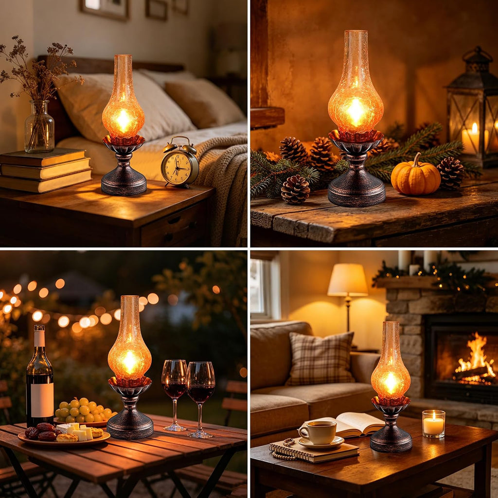 Vintage Table Lamp with Amber Gradient Crackle Glass Shade, Touch Control & 3-Way Dimmable Rustic Retro Farmhouse Bedside Lamp for…