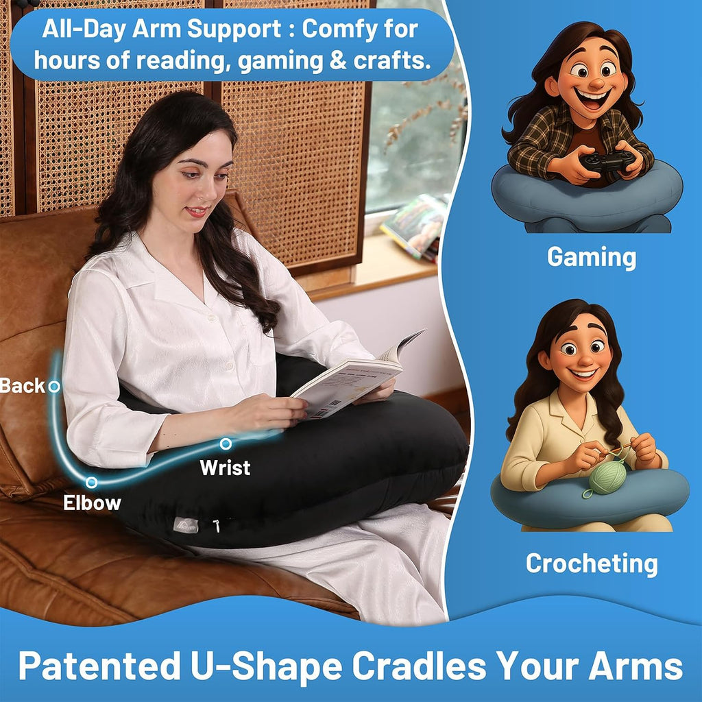 Ergonomic U-Shape Gaming & Lap Pillow - Crochet Pillow & Reading Support Pillow with Arm Relief, Comfort for Gamers, Crafters & Book…