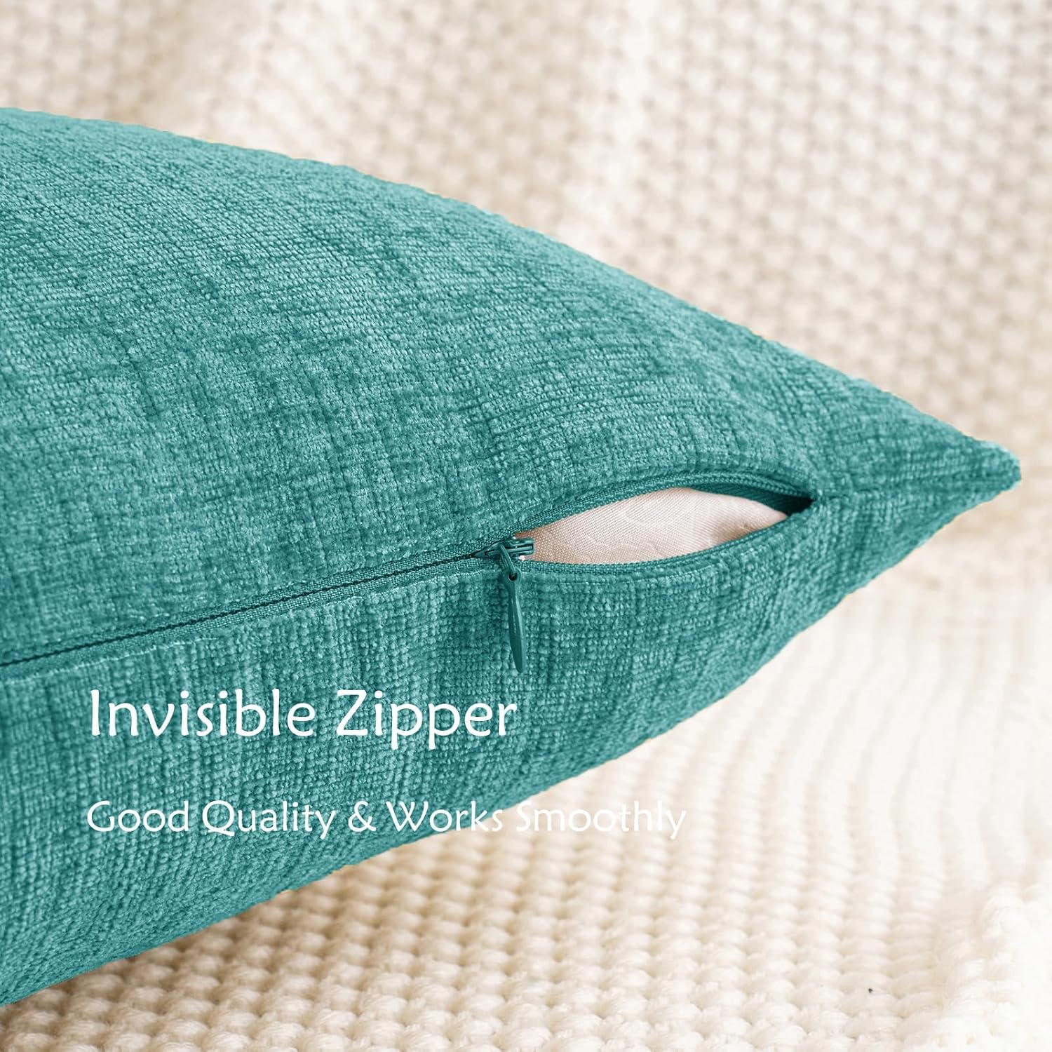 Hwy50 HWY 50 Teal Couch Pillow Covers 22x22 Inch Pack of 2, Soft Chenille Decorative Throw Pillow Cases Farmhouse for Sofa Living Room Bed…