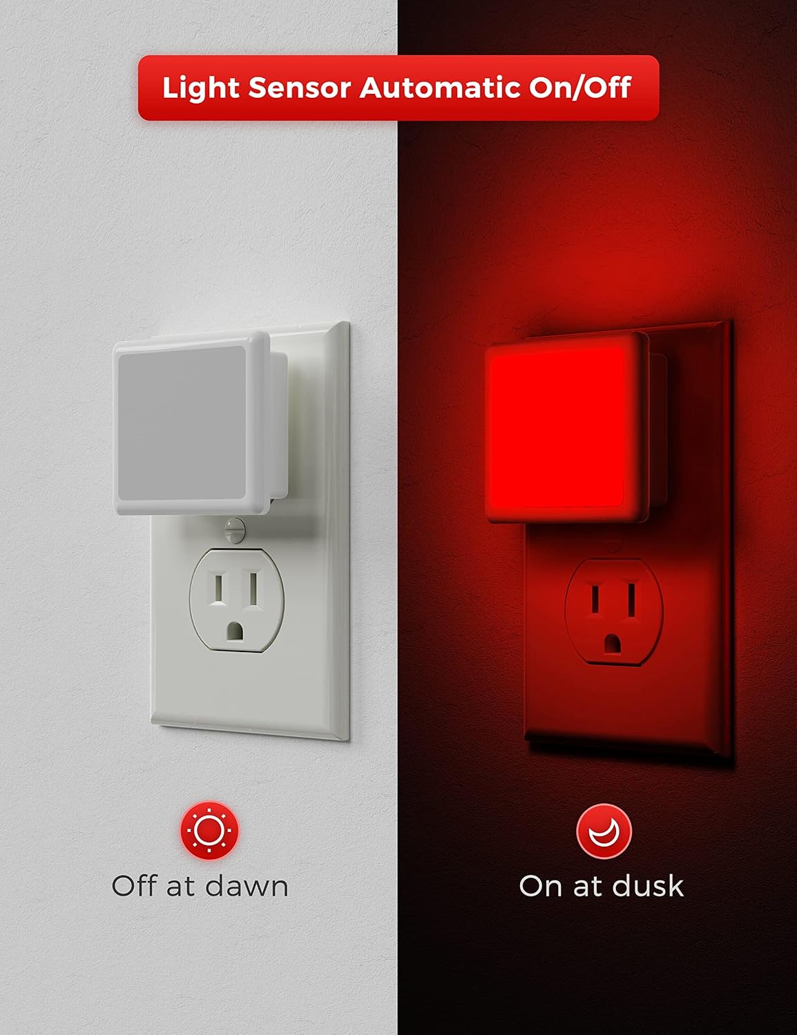 Llohasled L LOHAS LED Red Night Lights Plug into Wall 2-Pack, 0.3W Plug in Night Light, Dusk to Dawn, Bright Nightlight Auto-On/Off, for Ad…