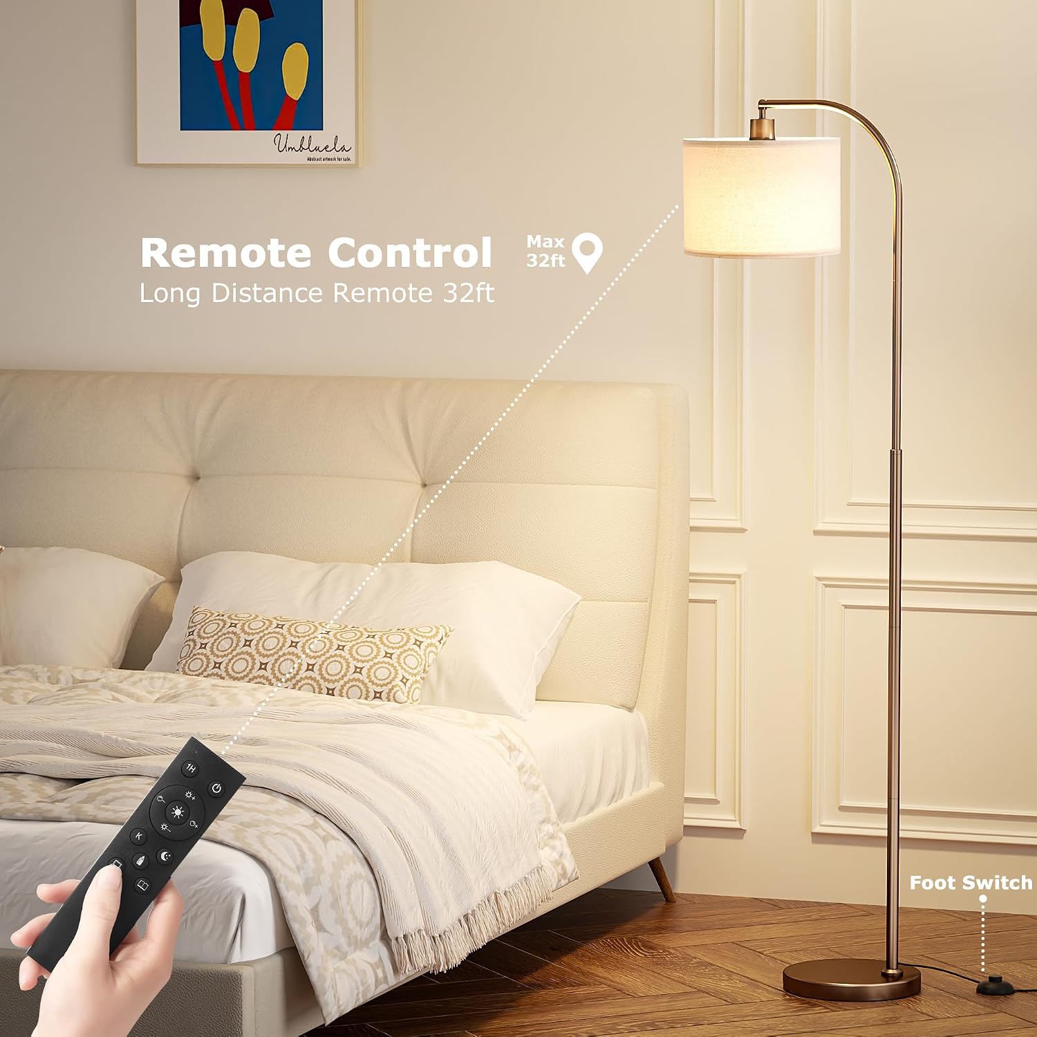 Ambimall Arc Floor Lamp with Remote and Stepless Dimmable Bulb, Colors Temperature & Brightness Adjustable, Floor Lamps for Living Room(Dee…