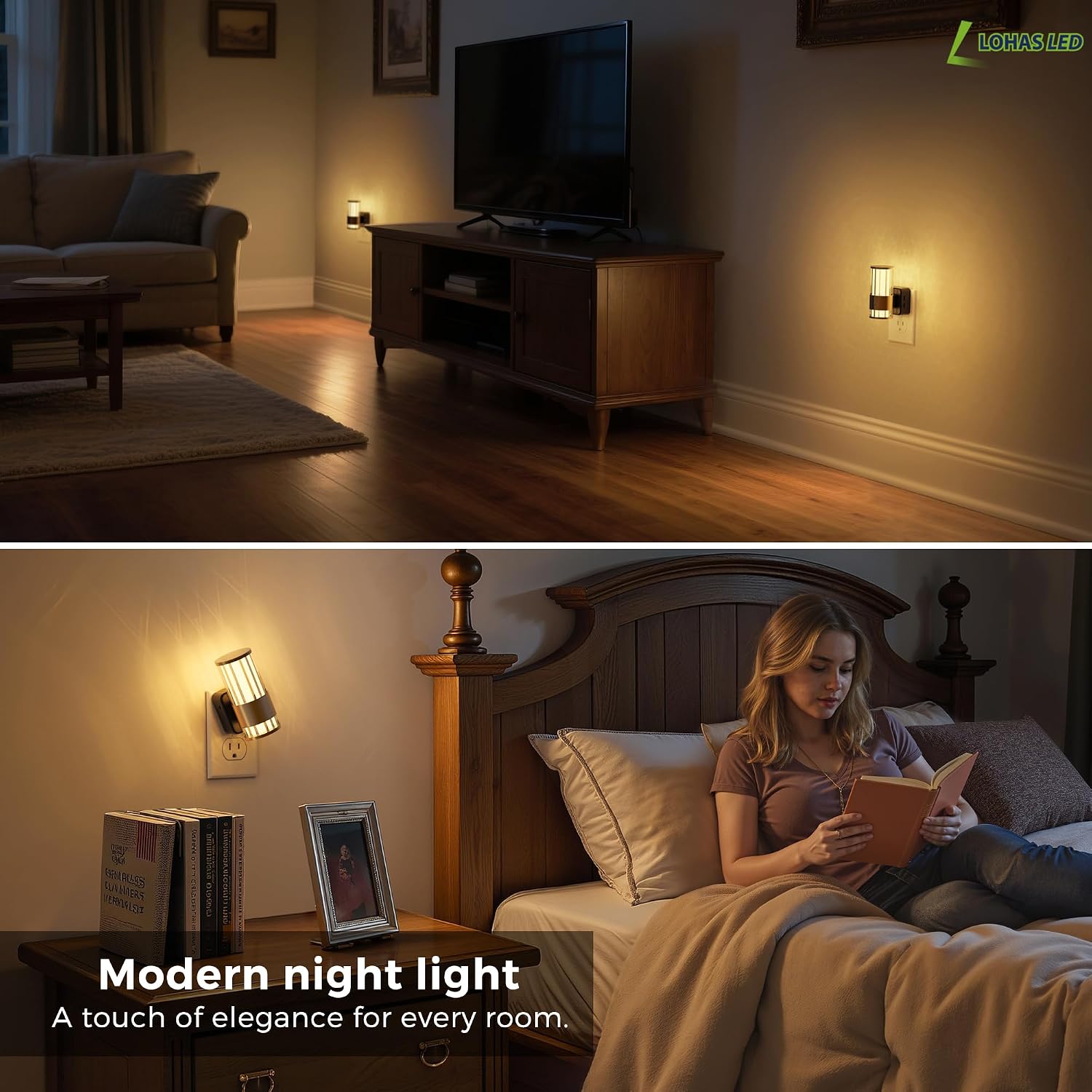L LOHAS LED Night Light, Automatic Night Lights Plug into Wall, 0-100LM Adjustable Brightness LED Night Light, Dimmable Night Lights Plug…