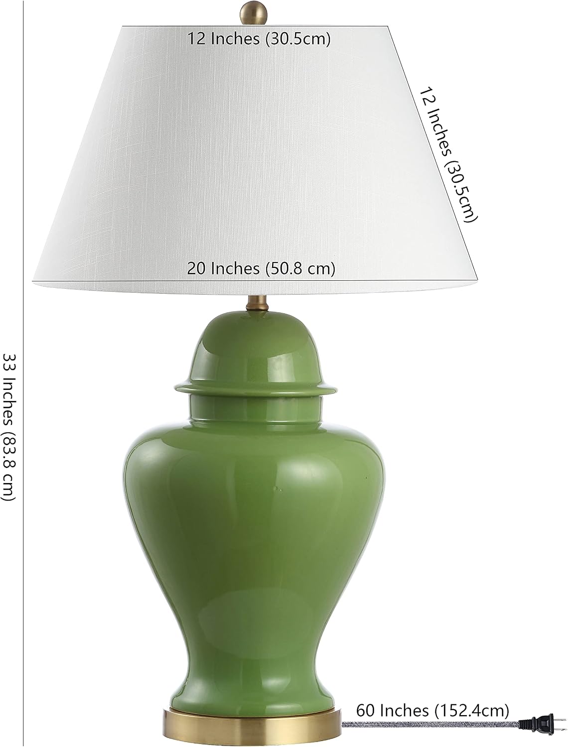JONATHAN Y 33" Green Modern Ceramic Ginger Jar Table Lamp for Living Room, Traditional Bedside Lamp for Bedroom Entryway, White Linen…