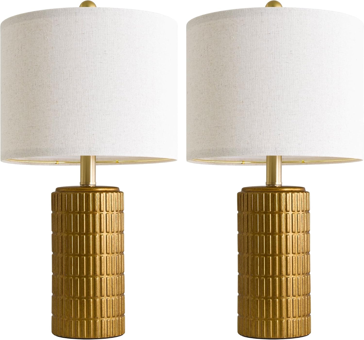 PoKat 20.75" Brass Gold Ceramic Table Lamps Set of 2 for Living Room, Small Retro Bedside Lamps for Bedroom, Nightstand Lamps for Home…