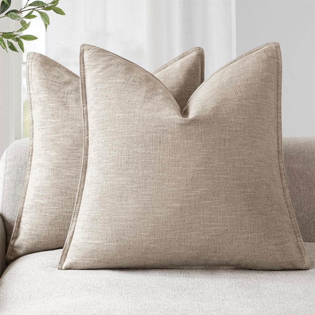 Foindtower Set of 2, Decorative Linen Soild Throw Pillow Covers Soft Accent Cushion Euro Case Boho Farmhouse Pillowcase for Chair Couch…