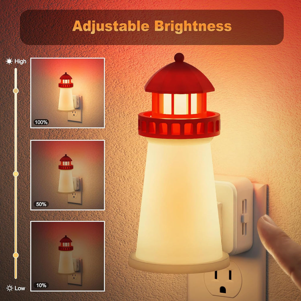 JandCase Night Lights Plug into Wall,3D Printed Beacon Night Light,3000K Plug in Nightlight with Dusk to Dawn Sensor,0-100LM Adjustable…