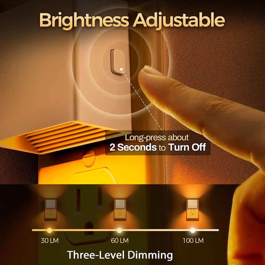 DORESshop LED Night Lights Plug into Wall [2 Pack], Plug in Nightlight, 3 Level Brightness Adjustable Night Light, Dusk to Dawn Sensor…