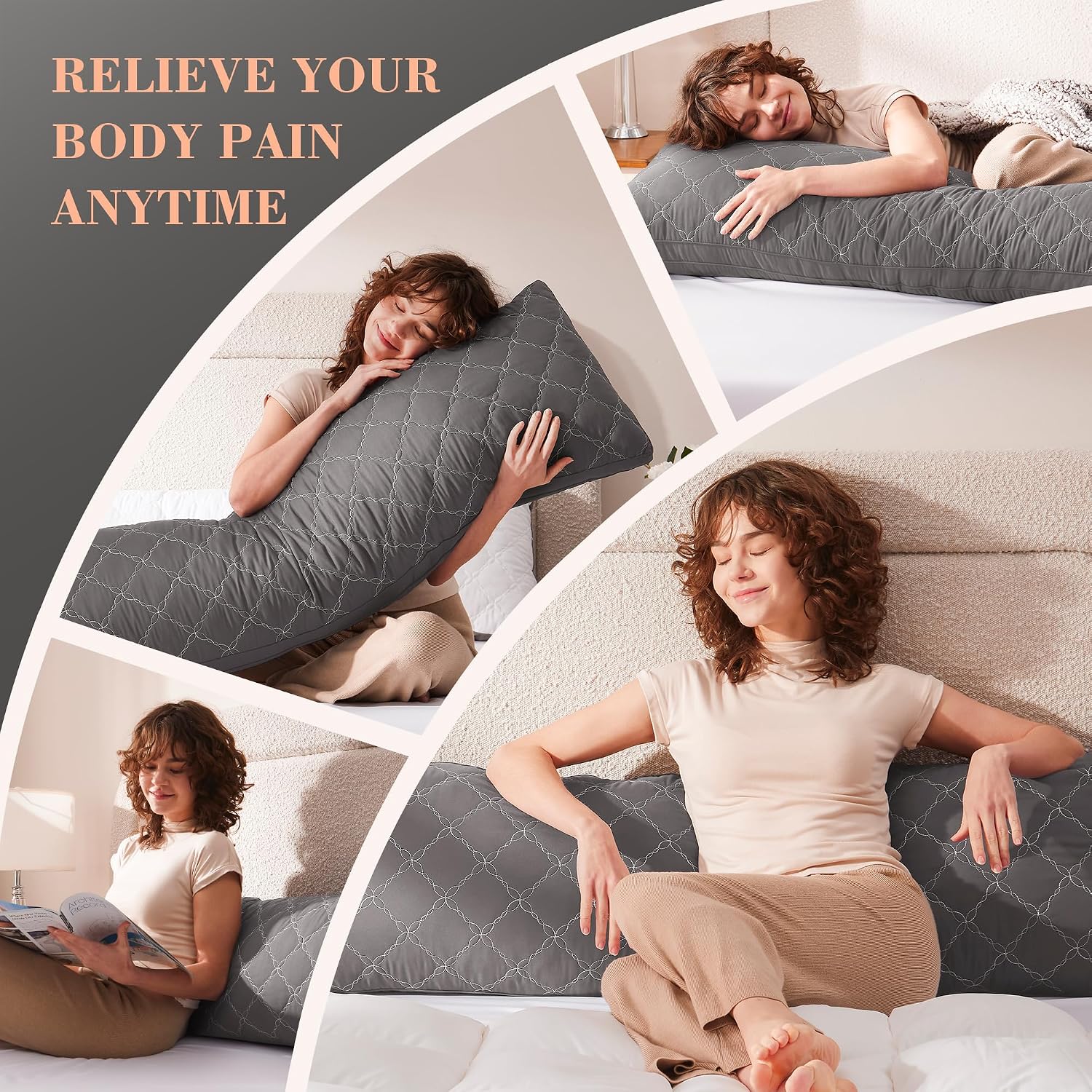 Decroom Memory Foam Body Pillow for Adults, Ultra-Soft Full Body Pillow with Diamond Quilted Cover, Support for Side Sleepers - Machine Was…