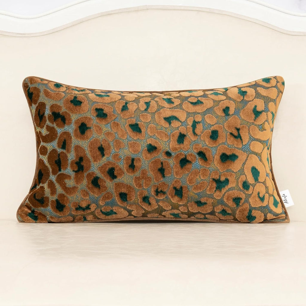 Alerfa Green Brown Floral Throw Pillow Cover 12 x 20 Inch Cut Velvet Rectange Luxury Decorative Lumbar Pillow Cover for Couch Living Room…