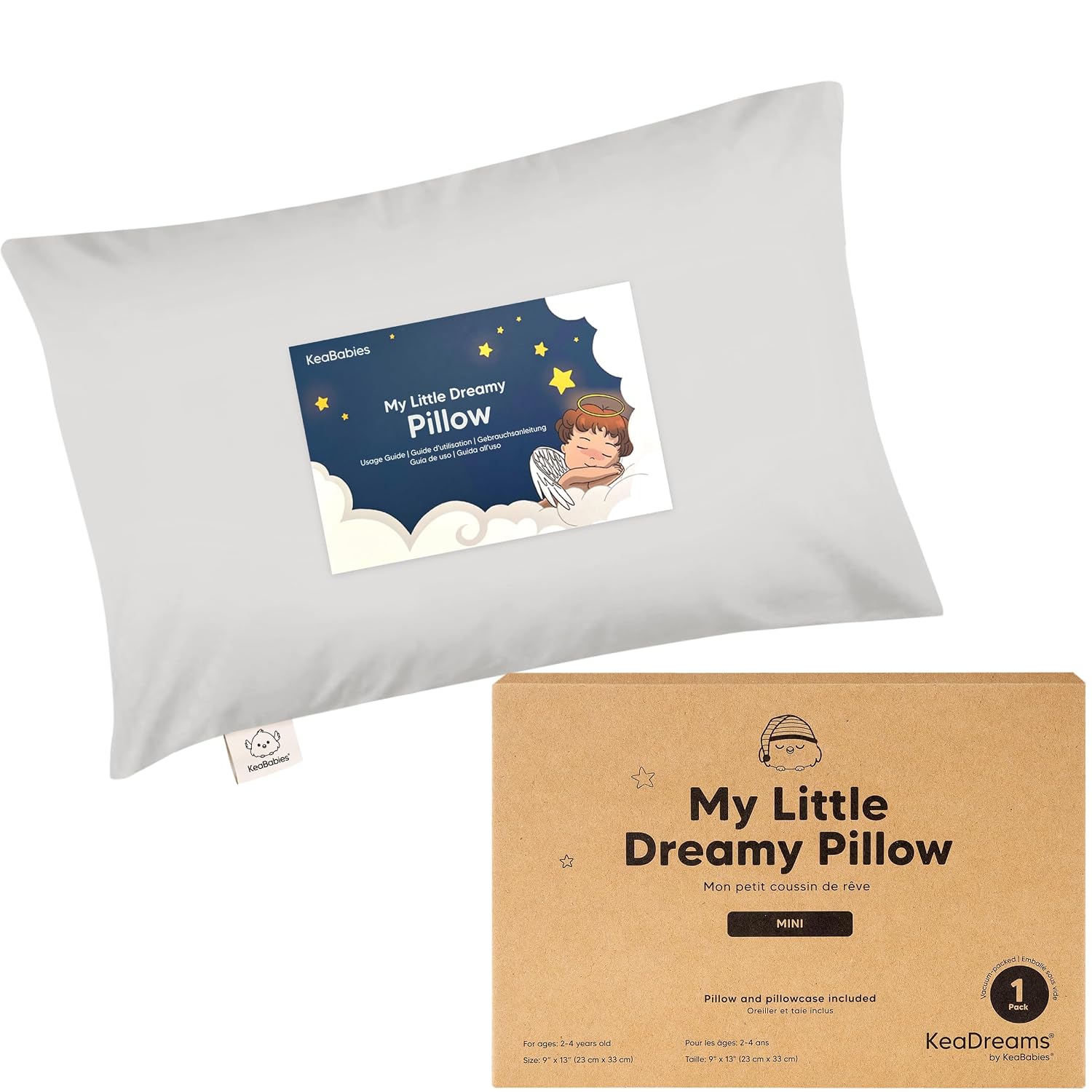 Mini Toddler Pillow with Pillowcase - 9x13 My Little Dreamy Travel Kids Pillow for Sleeping, Toddler Bed, Small, Tiny, Organic Cotton…