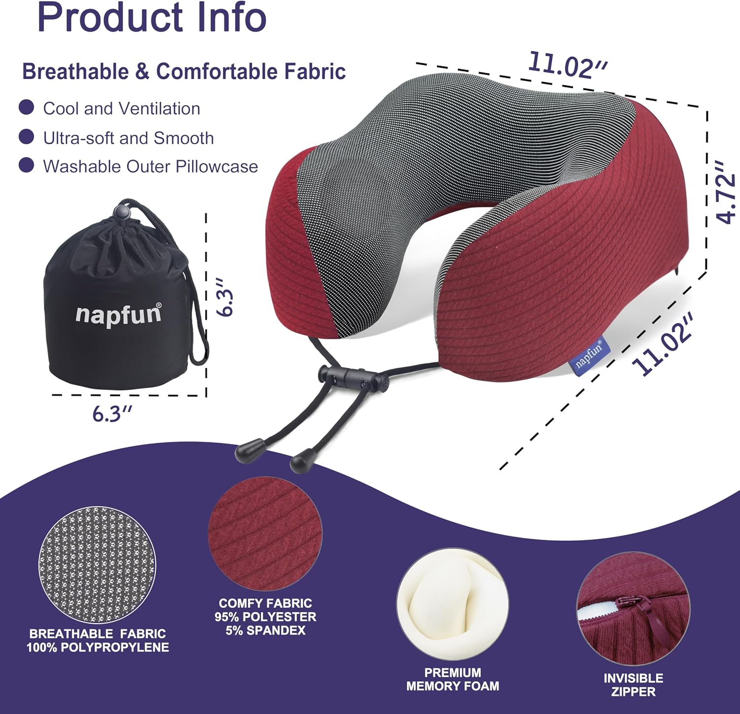 napfun Neck Pillow for Traveling, Upgraded Travel Neck Pillow for Airplane 100% Pure Memory Foam Travel Pillow for Flight Headrest Sleep…