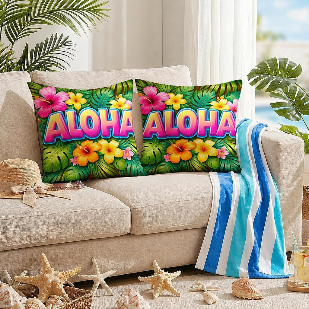 BlissYard Aloha Tropical Throw Pillow Covers 18x18 Set of 2 Decorative Pillow Covers Hawaiian Summer Floral Pillow Covers for Couch Sofa…