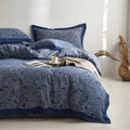mixinni Muslin Cotton Vintage Navy Blue Paisley Floral Duvet Cover Queen Size 3pcs Yarn Dyed Burgundy Jacquard Weave Bedding Comforter Cove…