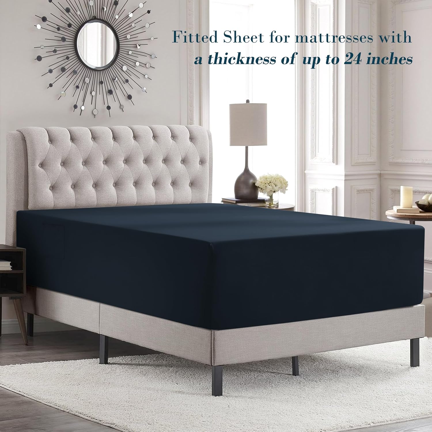 MocassiLuxuryBedding Mocassi Queen Size 4-Piece Bed Sheet Set - 1800 Hotel Quality Microfiber 18-24 Inches Extra Deep Pocket Fitted Sheet-…
