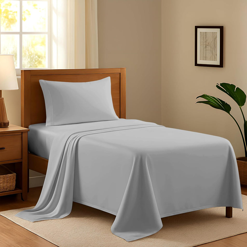 AshtonSheets 100% Egyptian Cotton Twin Bed Sheets Set - Luxury 600 Series Refined Collection Sheet for Twin Size Bed (3 PC, Silver), Soft,…