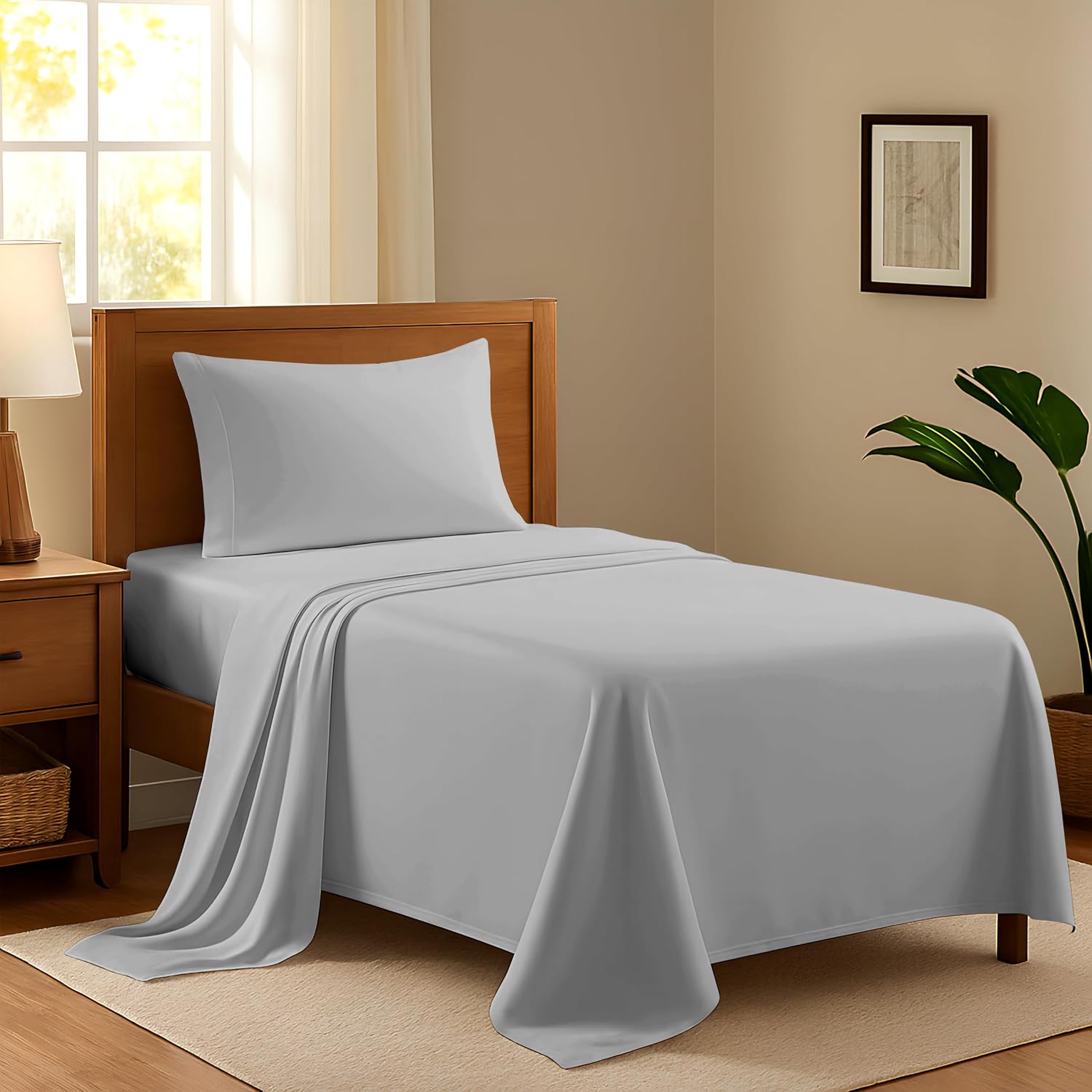 AshtonSheets 100% Egyptian Cotton Twin Bed Sheets Set - Luxury 600 Series Refined Collection Sheet for Twin Size Bed (3 PC, Silver), Soft,…