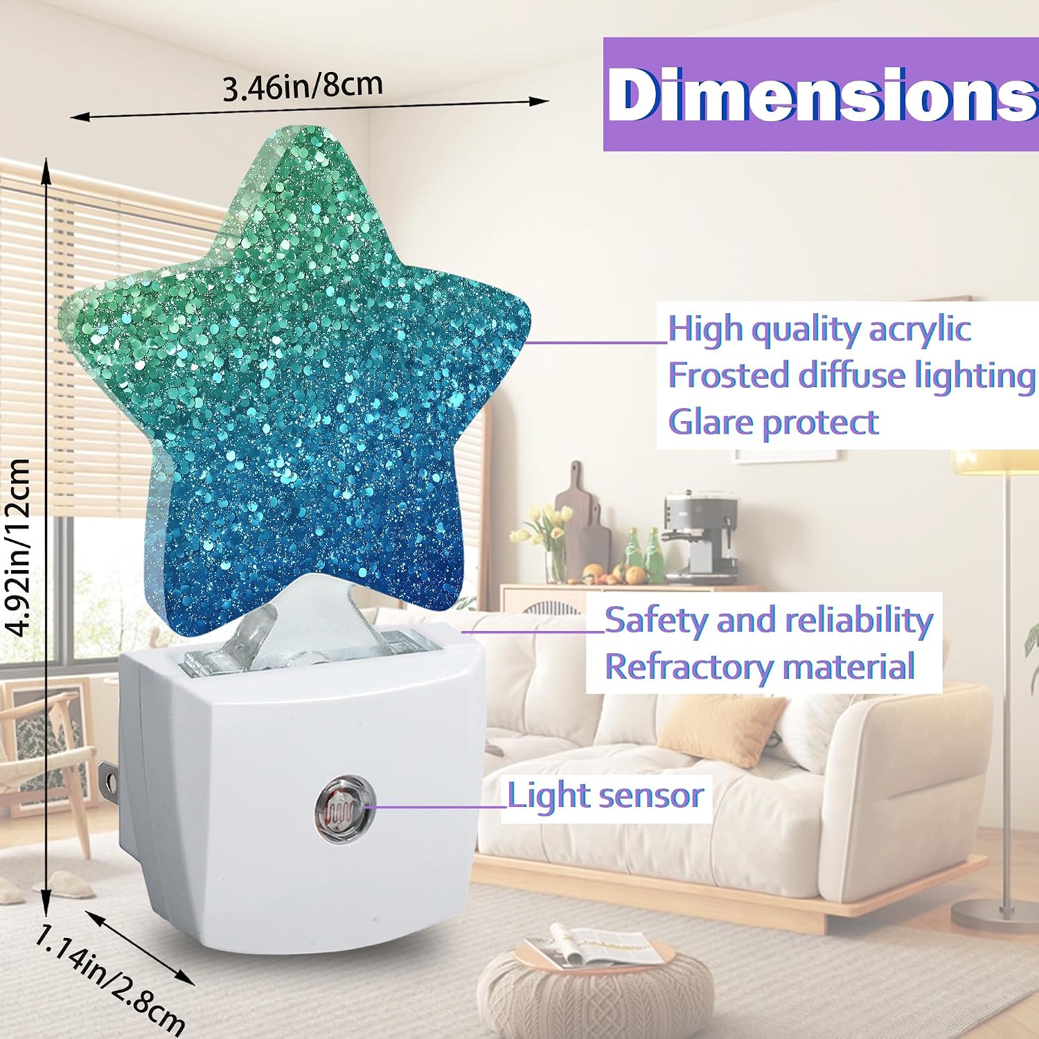 Green Blue Glitter Night Lights Plug Into Wall, Shiny Dusk to Dawn Light Sensor Night Light for Kids, Energy Efficient Sleep Friendly Lamp…