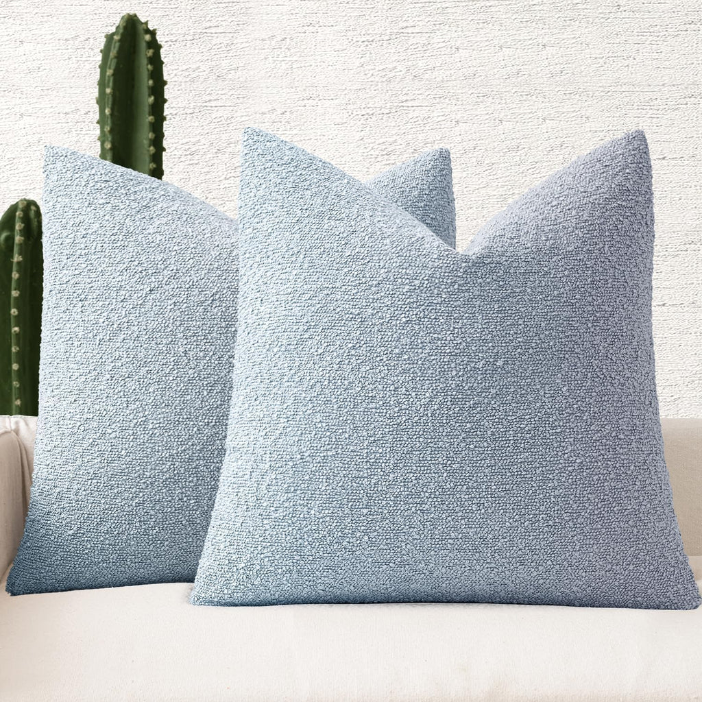 Miulee 22x22 Inch Decorative Euro Sham Pillow Covers for Couch Bed Set of 2 Textured Boucle Neutral Throw Pillow Covers Light Blue Accent S…