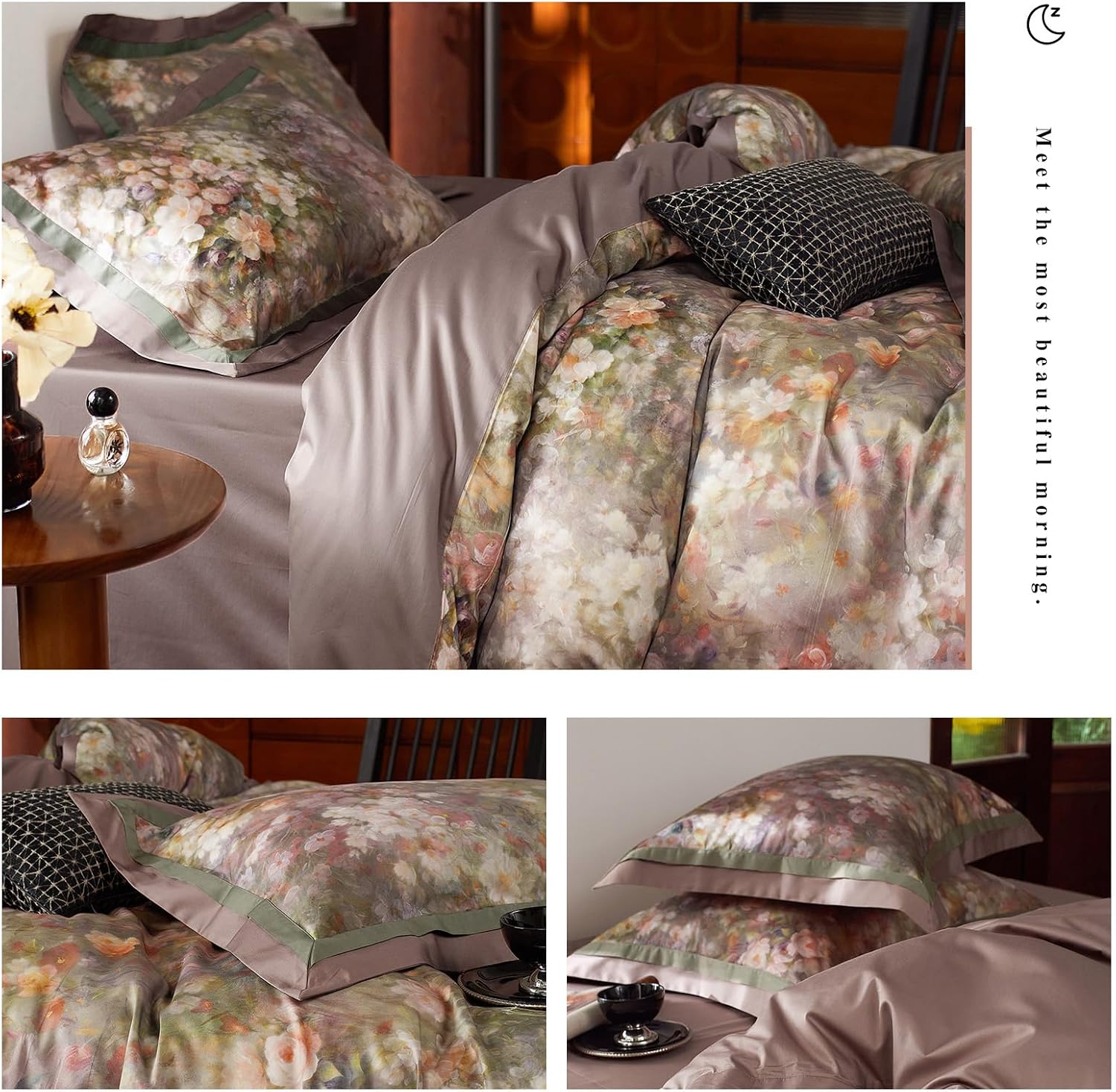 mixinni Vintage Floral Duvet Cover Set - Queen Size, 100% Long Staple Cotton Percale, Reversible Garden Style Bedding Set with Zipper Closu…