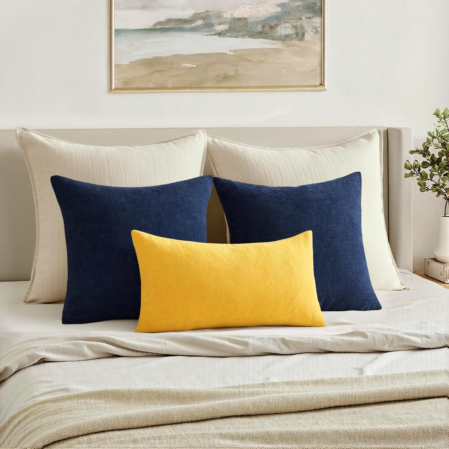 Miulee Yellow Couch Pillow Covers 12x20 Inch, Set of 2 Soft Chenille Summer Decorative Lumbar Throw Pillow Covers Farmhouse for Sofa Living…