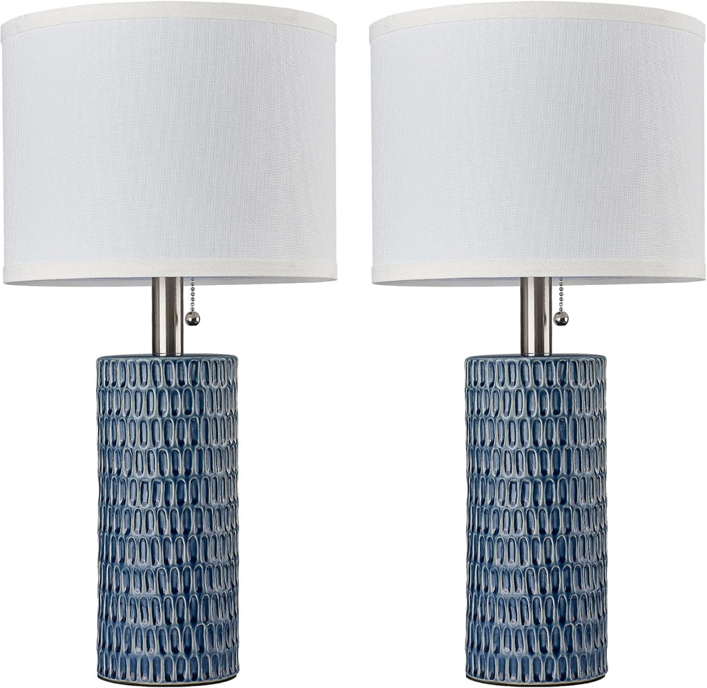 Reaketon Table Lamps for Living Room Set of 2, Ceramic Table Lamps for Bedroom, 20" Modern Lamps for Night Stands, Dark Blue
