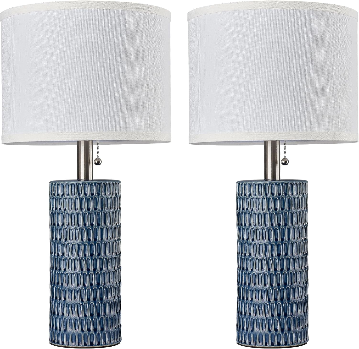 Reaketon Table Lamps for Living Room Set of 2, Ceramic Table Lamps for Bedroom, 20" Modern Lamps for Night Stands, Dark Blue