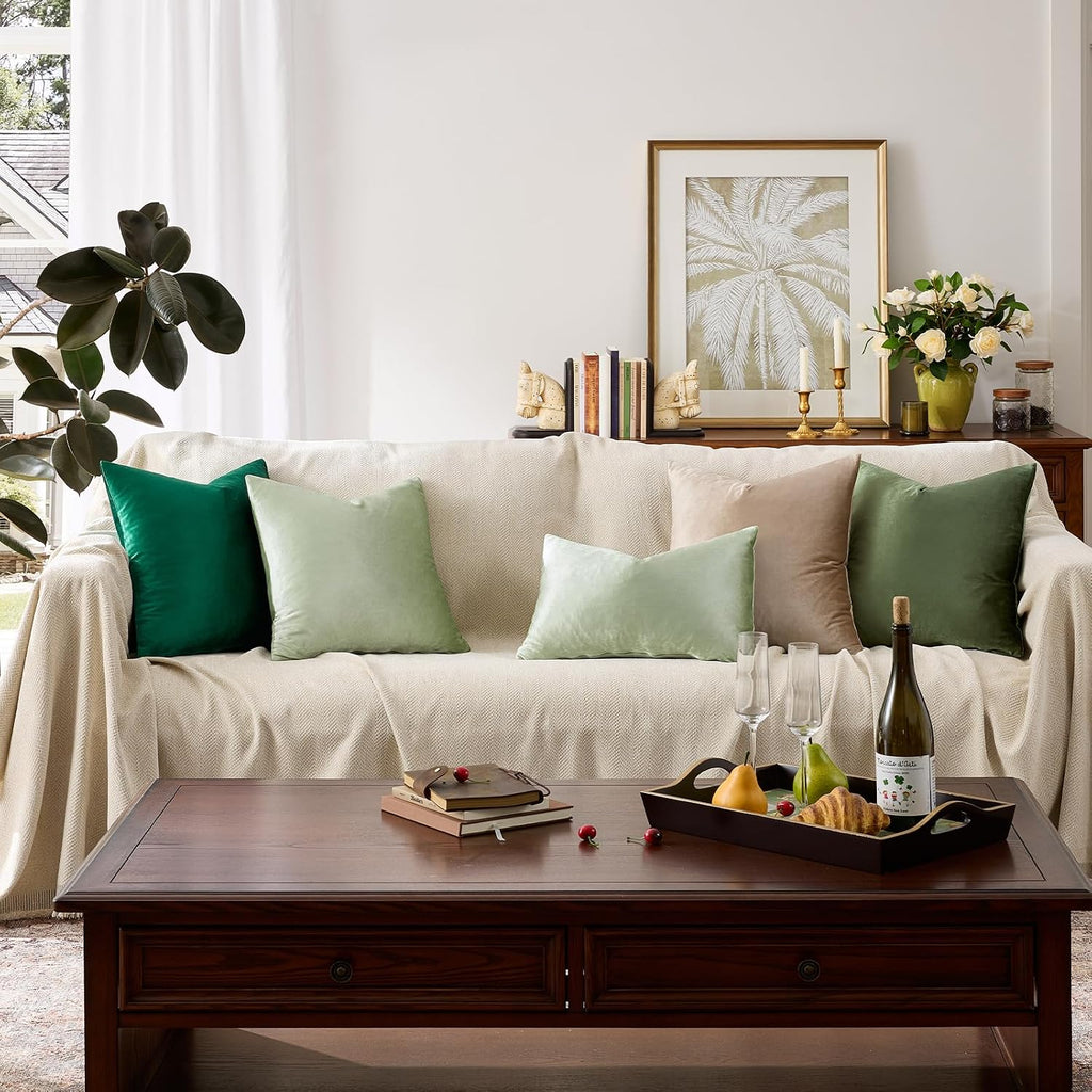 GIGIZAZAFocusingonhomedecoration GIGIZAZA Throw Pillow Covers 22x22 Inch Sage Green Velvet Pillows Decorative Covers Pack of 2 for Sofa Pil…