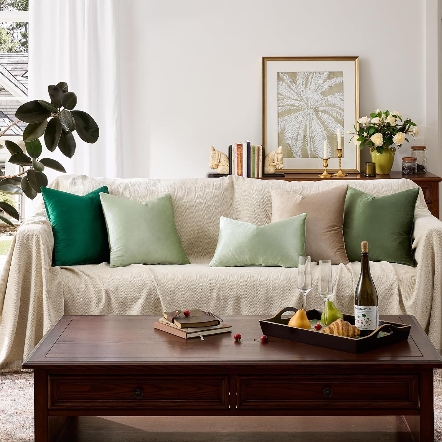 GIGIZAZAFocusingonhomedecoration GIGIZAZA Throw Pillow Covers 22x22 Inch Sage Green Velvet Pillows Decorative Covers Pack of 2 for Sofa Pil…