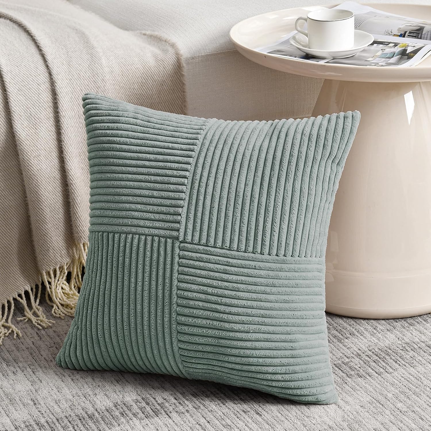 Fancy Homi 2 Packs Grey Blue Decorative Throw Pillow Covers 18x18 Inch for Couch Bed Sofa, Rustic Boho Farmhouse Home Decor, Soft Corss…