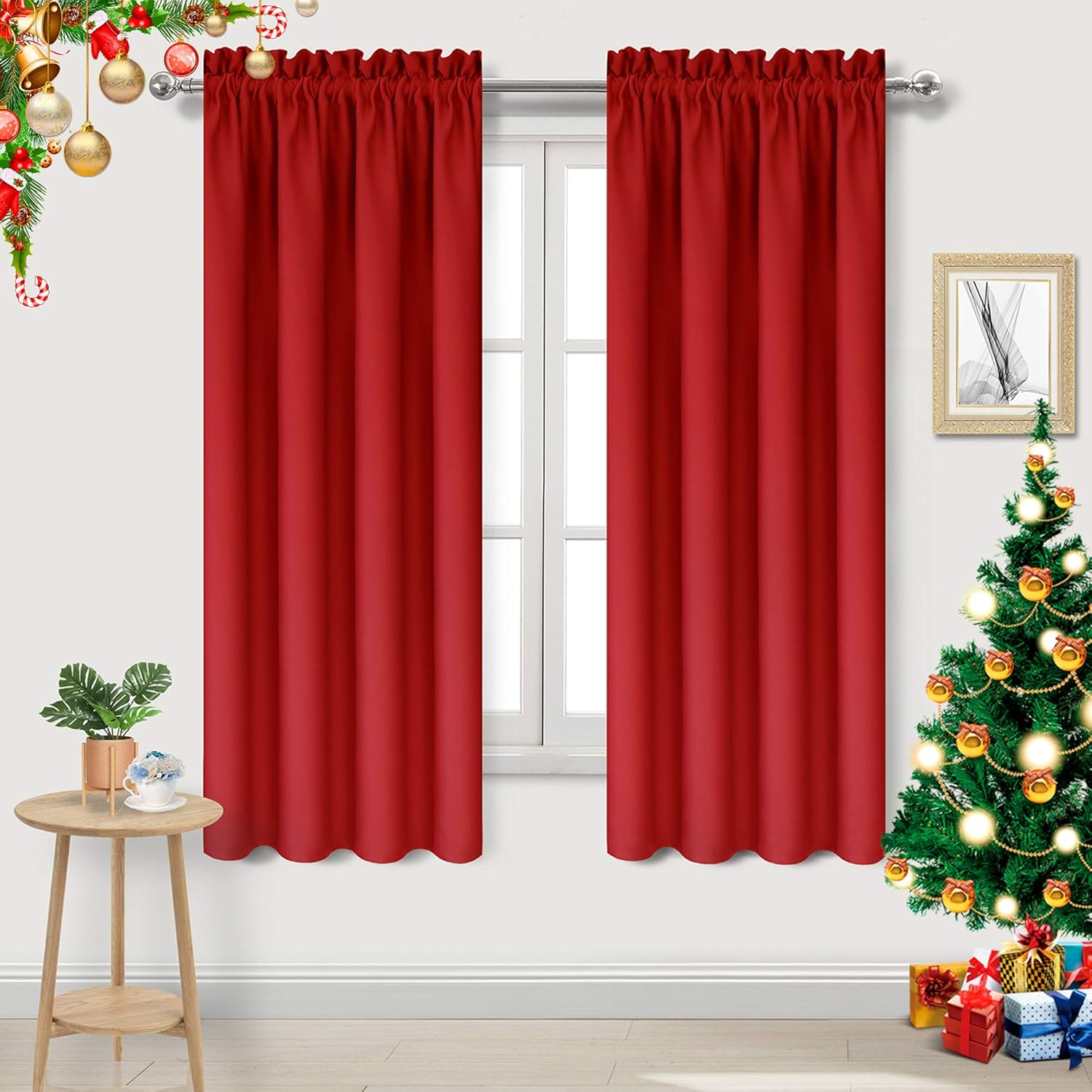 Dwcn Red Room Darkening Blackout Curtains - Rod Pocket Thermal Insulated Privacy Energy Saving Window Curtain Drapes 42x 72 inch Length, Se…