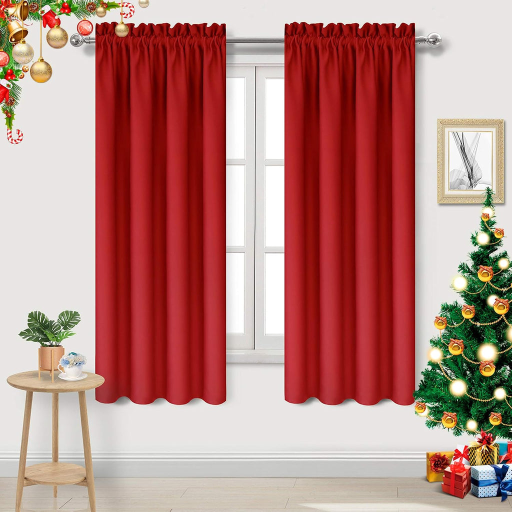 Dwcn Blackout Curtains for Bedroom - Thermal Insulated Privacy Energy Saving Rod Pocket Drapes for Living Room, W 38 x L 63 Inch, Red, Set…