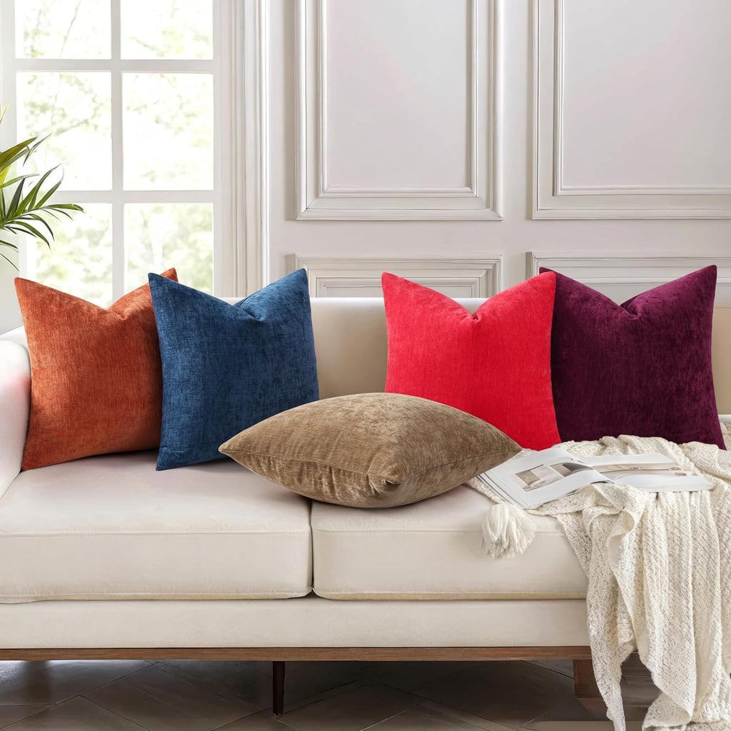 decorUhome Chenille Brown Throw Pillow Covers 22x22 Inch Set of 2, Decorative Soft Couch Pillow Covers Solid Dyed Accent Farmhouse Neutral…
