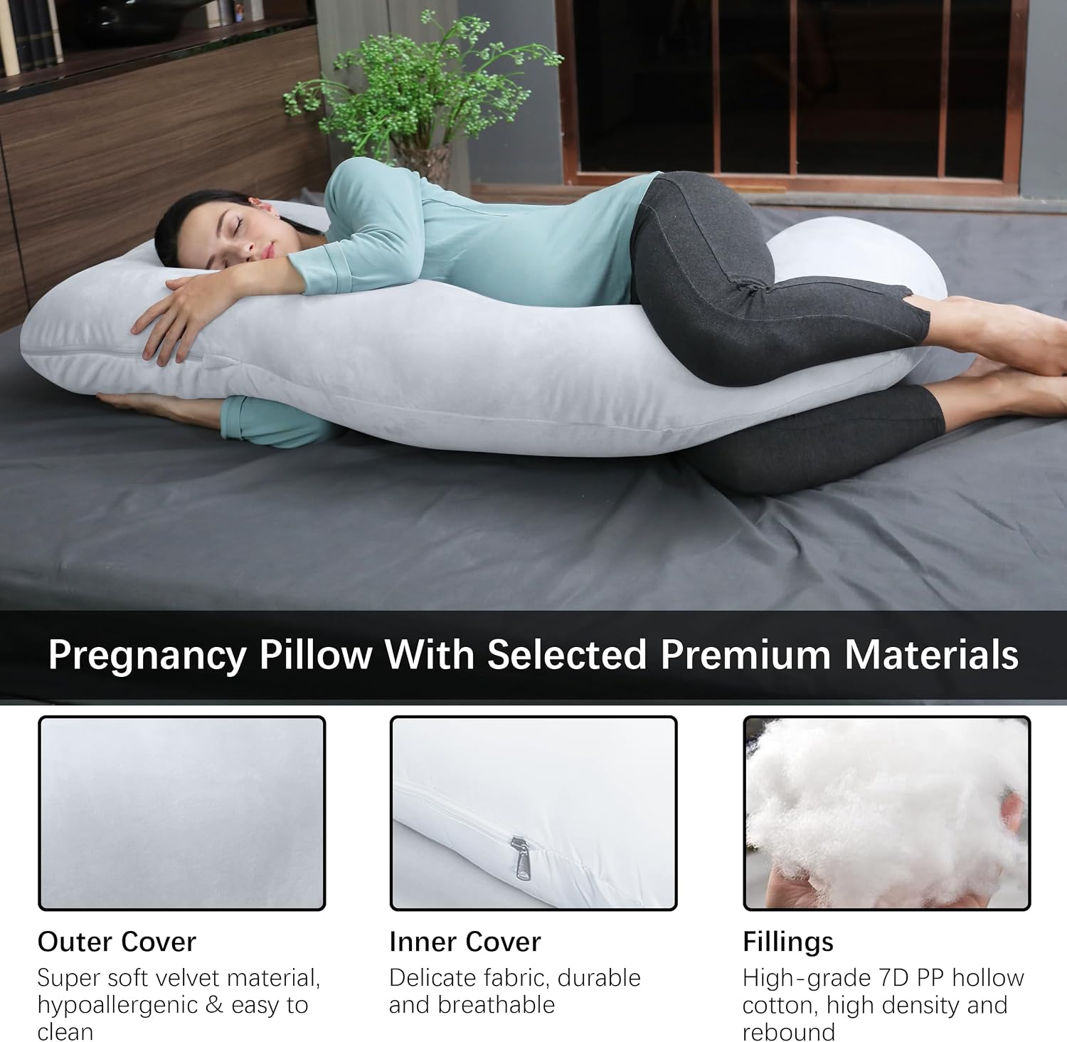 Moonpark MOON PARK Pregnancy Pillows for Sleeping - U Shaped Full Body Maternity Pillow with Removable Cover - Support for Back, Legs, Bell…