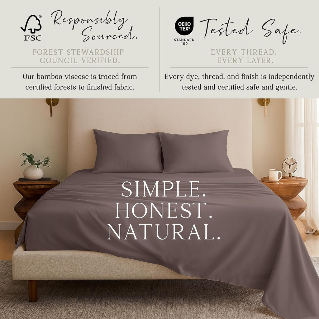 KARISSA MAE Pure Viscose from Bamboo 34" Split Top King Size Sheet Set | 100% FSC Certified | Luxuriously Soft | Cooling | 18" Deep…