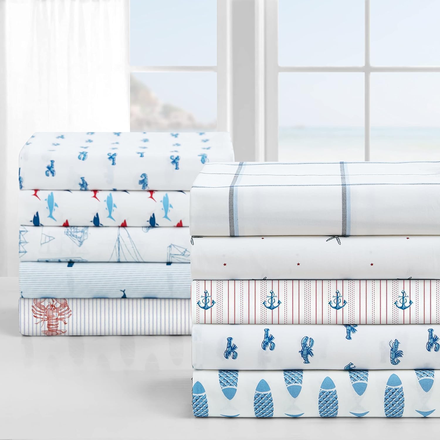 Nautica King Size Sheets, Cotton Percale Preppy Bedding Set, Crisp & Cool, Lightweight & Breathable (Skippers Island Light Blue, King) Cott…