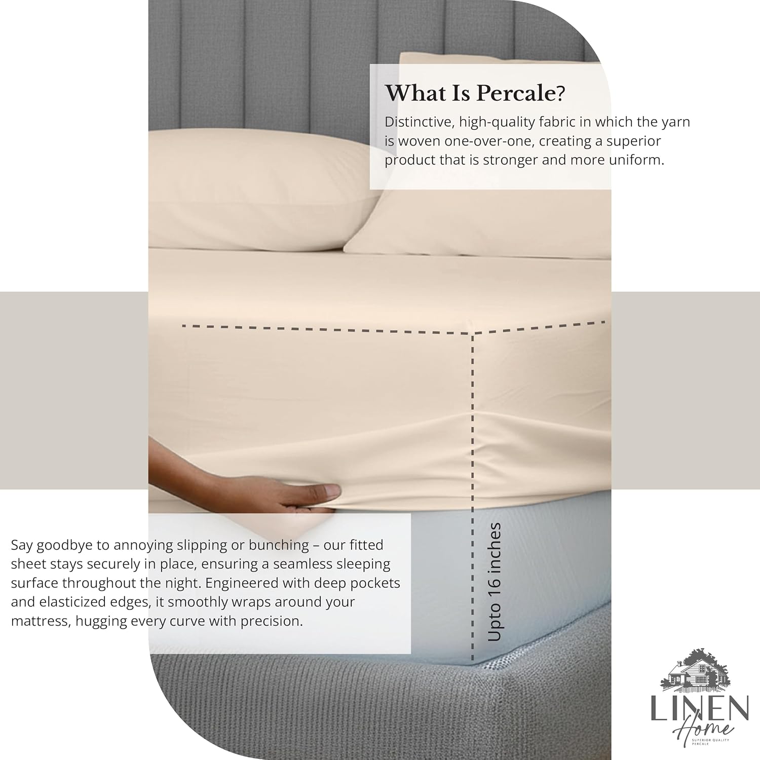 Linenhome Linen Home 4 Piece Twin Size Cotton Sheet Set, 100% Cotton Percale, 2 Pillowcases, Deep Pocket with All Around Elastic Sheet, Cri…