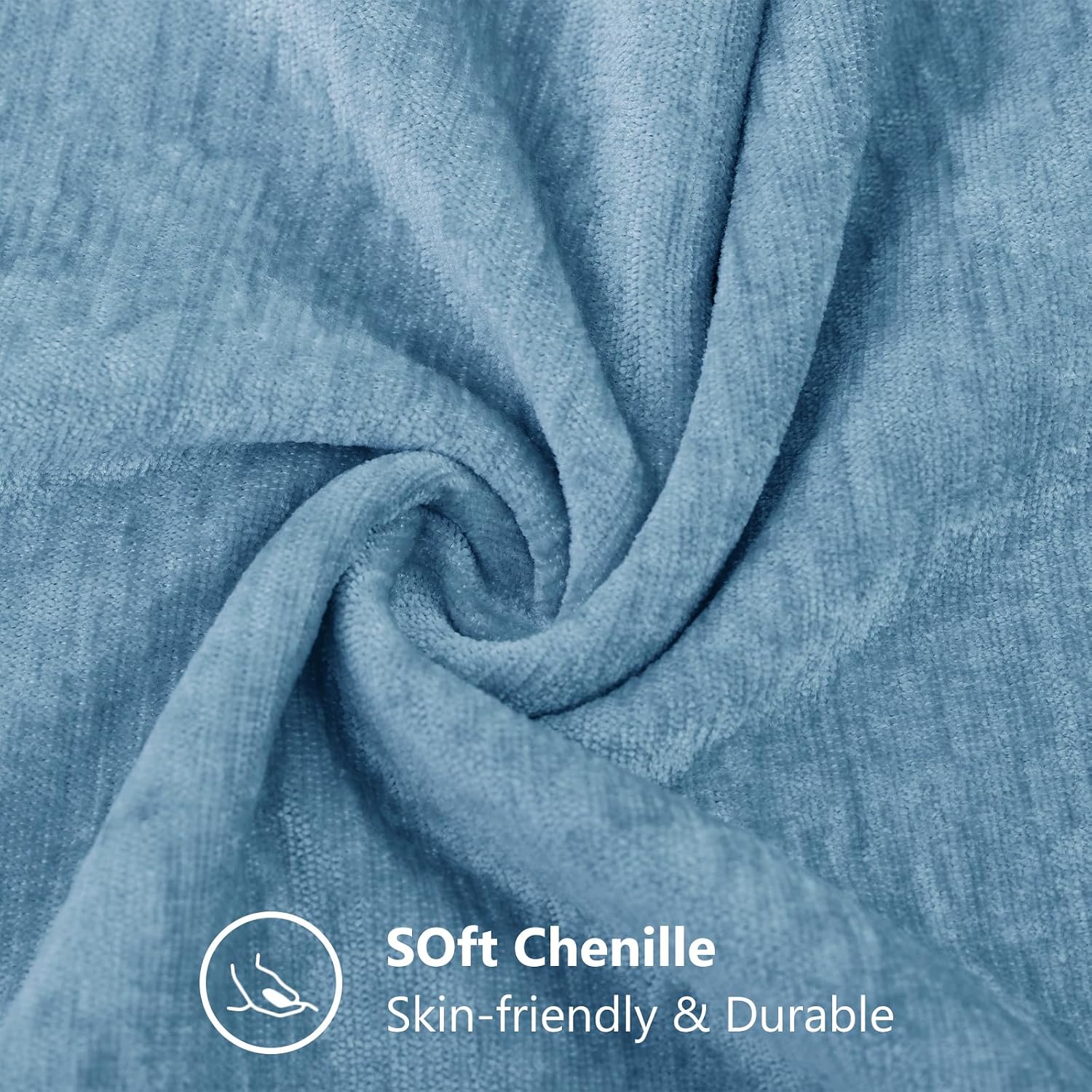 decorUhome Chenille Grey Blue Throw Pillow Covers 16x16 Inch Set of 2, Decorative Soft Couch Pillow Covers Solid Dyed Accent Farmhouse Neut…