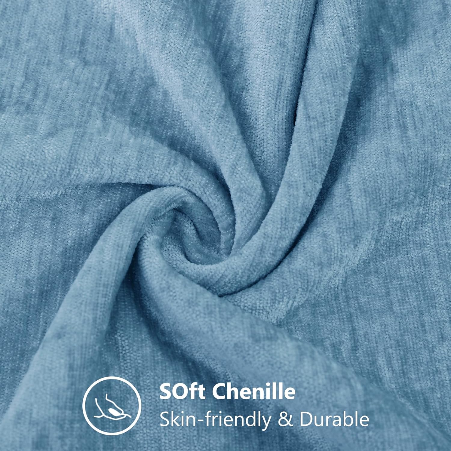 decorUhome Chenille Grey Blue Throw Pillow Covers 12x20 Inch Set of 2, Decorative Soft Couch Pillow Covers Solid Dyed Accent Farmhouse Neut…