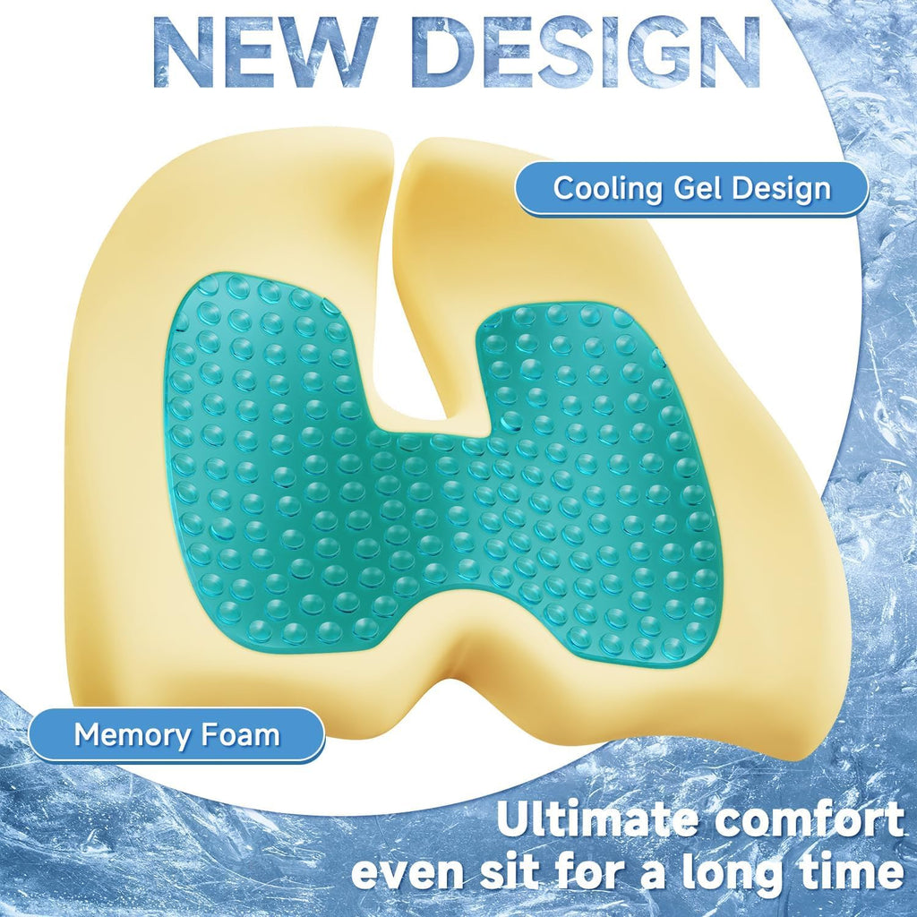 Benazcap Large Cooling Gel Seat Cushion for Office Chair Ergonomic Cushions-Gel & Memory Foam Coccyx Butt Pillow for Sciatica & Back for Lo…