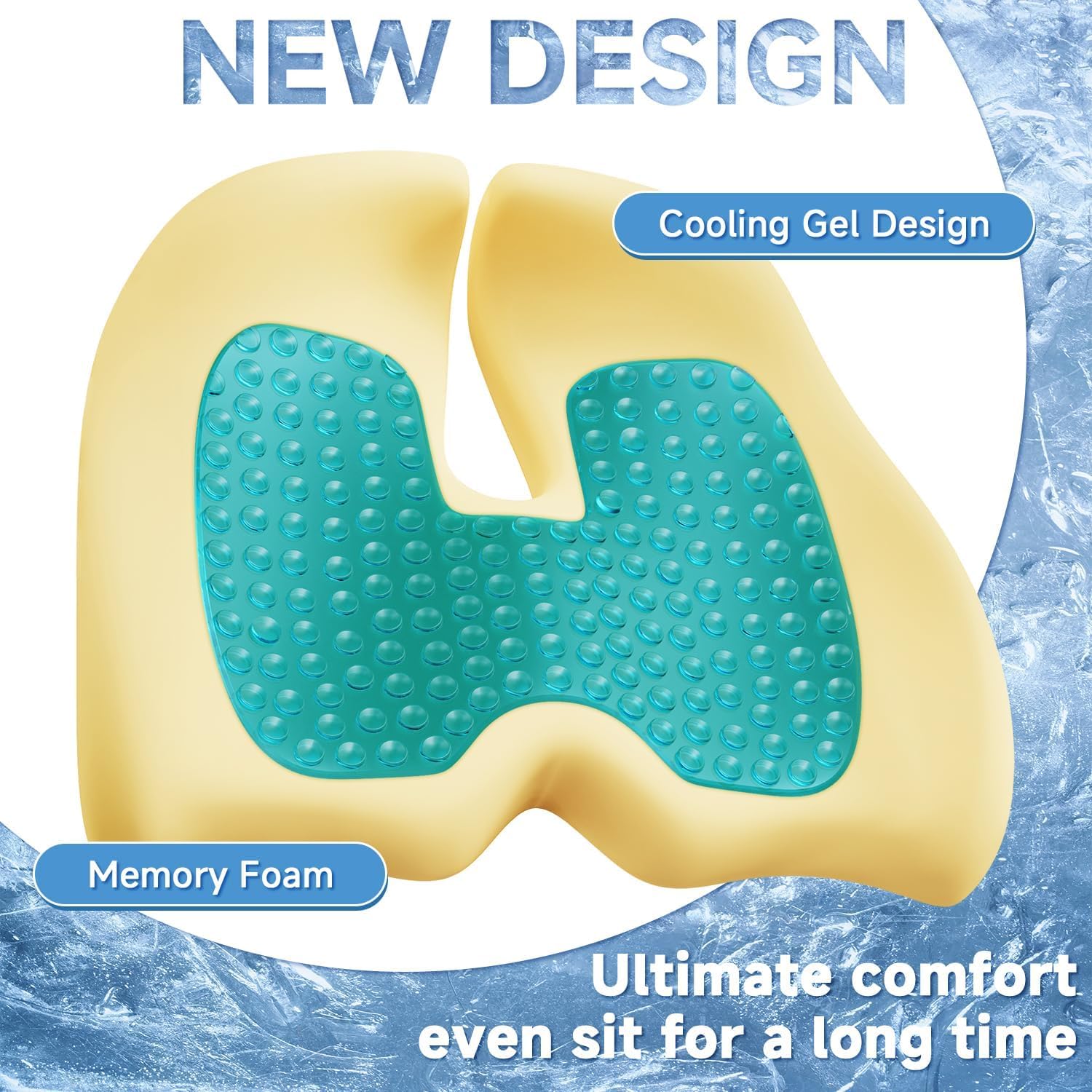 Benazcap Large Cooling Gel Seat Cushion for Office Chair Ergonomic Cushions-Gel & Memory Foam Coccyx Butt Pillow for Sciatica & Back for Lo…