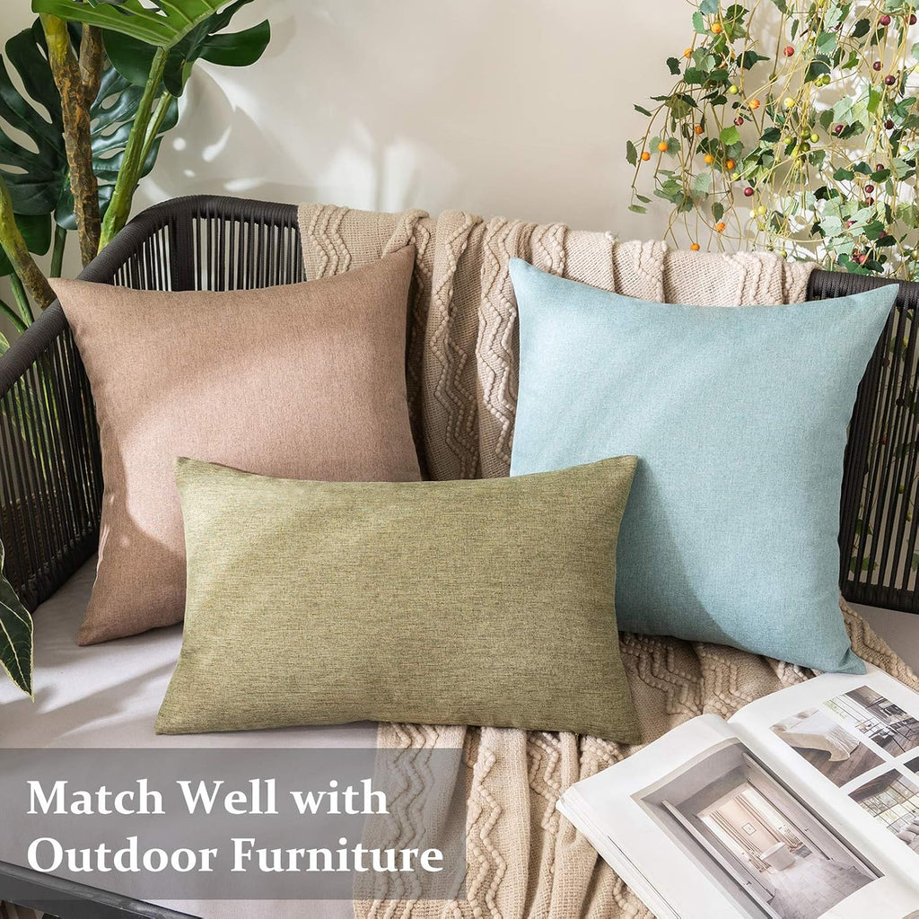Miulee Pack of 2 Decorative Outdoor Solid Waterproof Throw Pillow Covers Faux Linen Garden Farmhouse Cushion Cases for Patio Tent Balcony C…