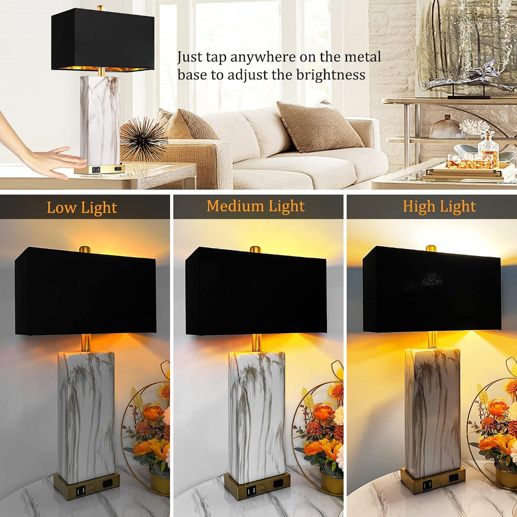 Touch Control Table Lamps Set of 2, Modern Contemporary Bedside Lamp with 2 USB Ports 1 AC Outlet, 3-Way Dimmable Nightstand Lamp Faux…