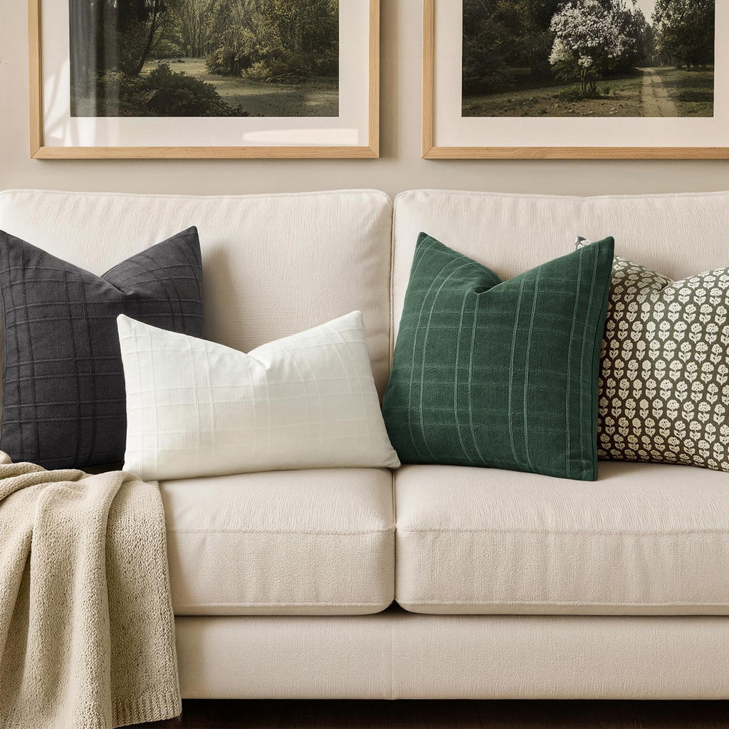 Miulee Decorative Linen Check Euro Shams Throw Pillow Covers Neutral Farmhouse Vintage Spring Pillow Covers 24x24 Set of 2 Boho Modern Home…
