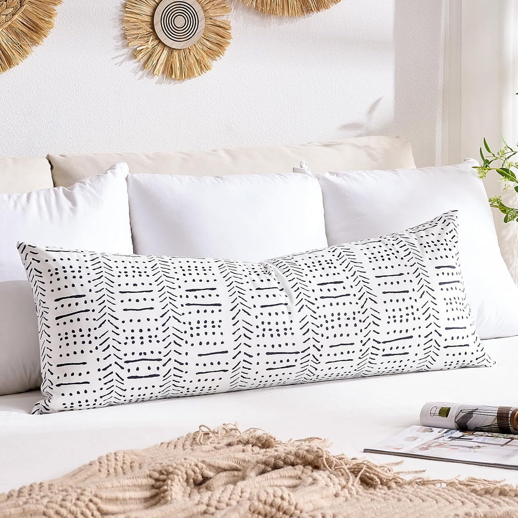 BONSTRAP White Boho Body Pillows Covers Decorative Long Lumbar Accent Throw Pillow Covers Large Queen 20x54 1 Piece for Bed Sleeping…