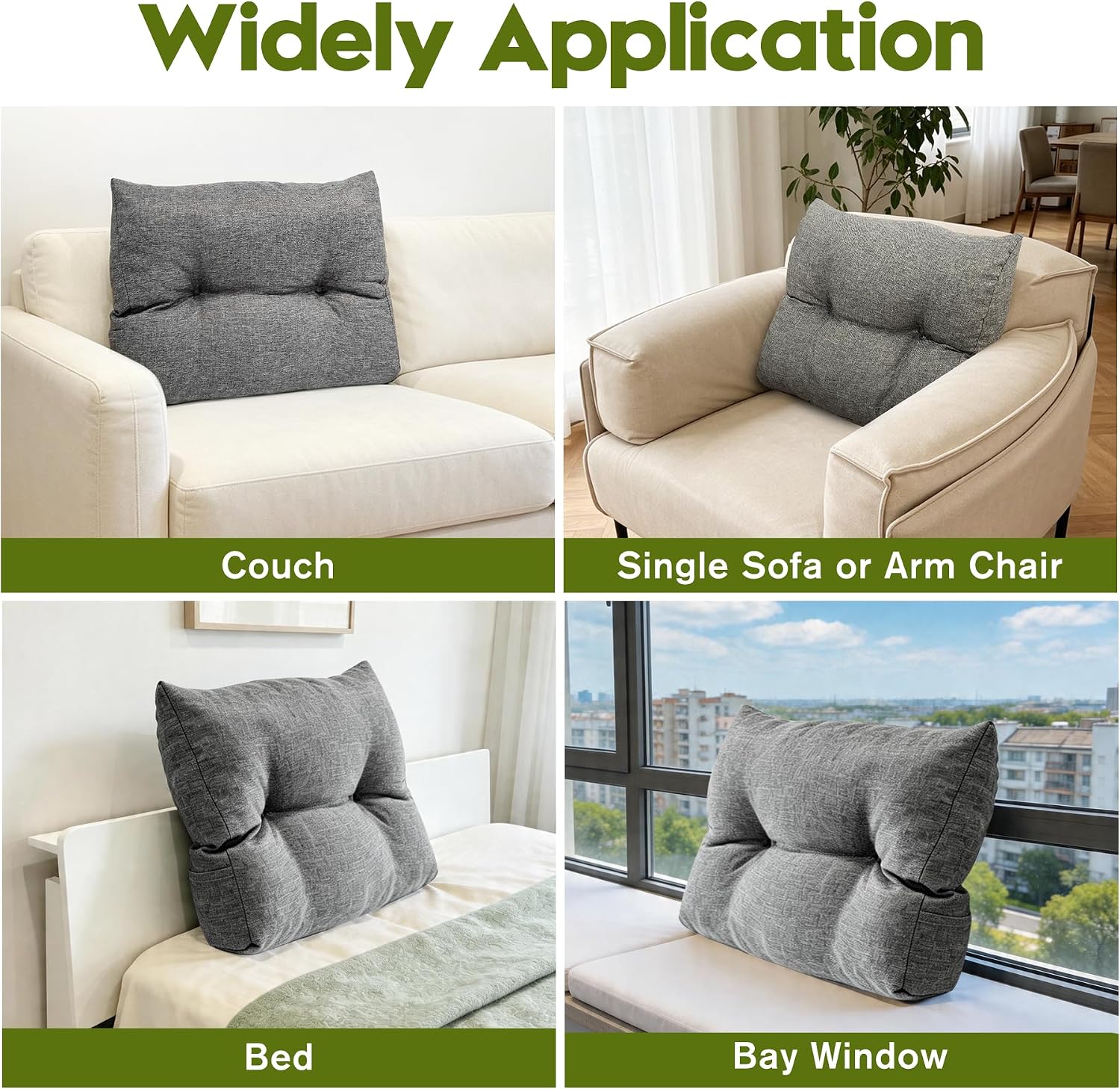 Back Cushion for Couch Wedge Lumbar Support Backrest Pillow with Shredded Foam Filled and Side Pocket Sofa Back Cushions for Sitting &…